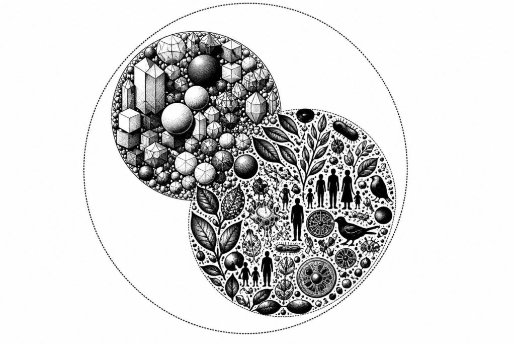 Clusters of physical and biological components overlap inside one ecosystem.