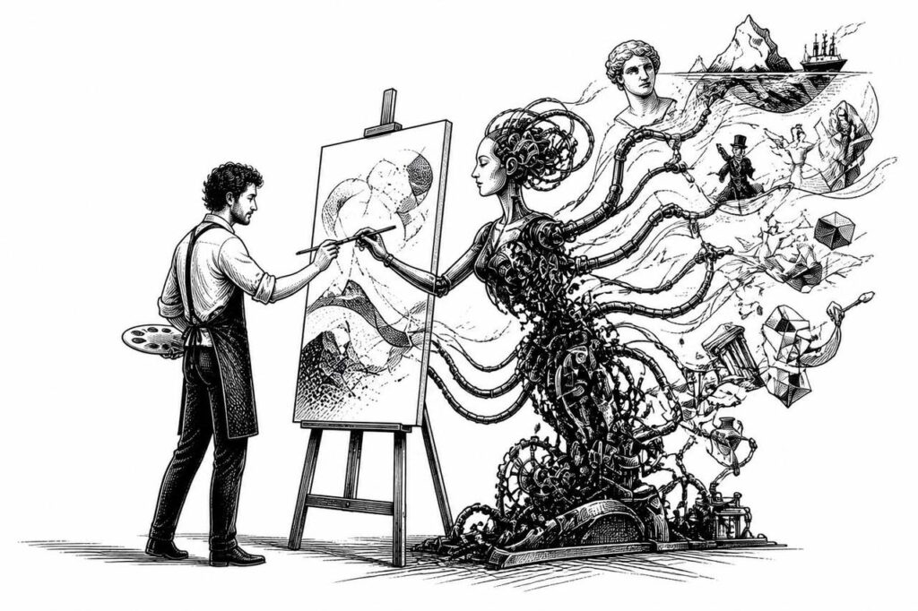 Cover illustration for Good Artists Steal, Great Artists Use AI
